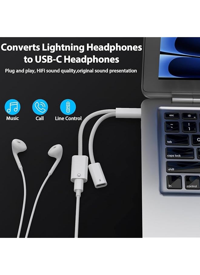 erorex - 2 In 1 Usb C To Lightning Headphone Audio Adapter With 60W Charge For Iphone 15 Pro Max Male Usb C To Female Lightning Earphone Converter With Usb C Fast Charge Splitter For Ipad 10 Not For Data&Otg - Image 1