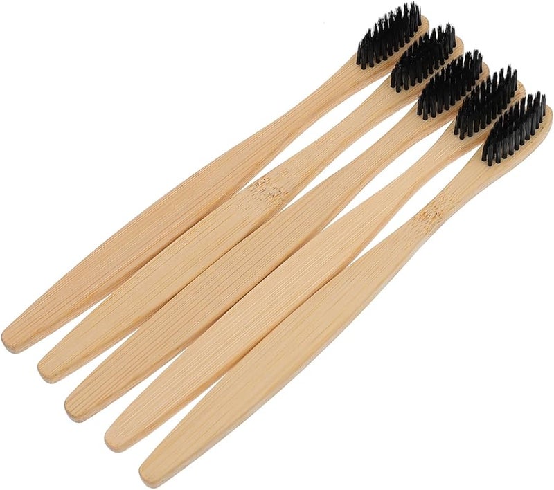 مجموعة فرش أسنان من الفحم النباتي 10 قطع، شعيرات ناعمة، مقبض خشبي طبيعي للبالغين - Image 1