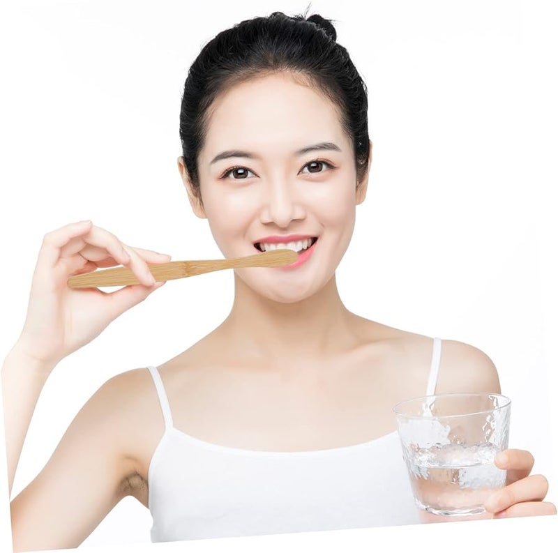 مجموعة فرش أسنان من الفحم النباتي 10 قطع، شعيرات ناعمة، مقبض خشبي طبيعي للبالغين - Image 3