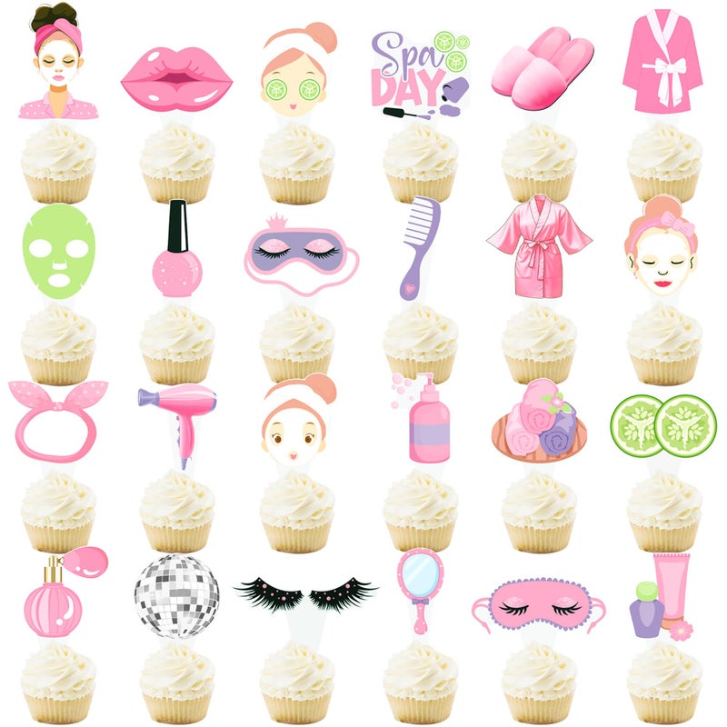 umoni Spa Cupcake Toppers Spa Party Decorations 48PCS Eye Mask Cake Decorations Spa Day Cupcake Picks Make Up Party Decorations for Girls Spa Theme Bridal Shower Supplies - Image 2