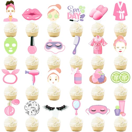 umoni Spa Cupcake Toppers Spa Party Decorations 48PCS Eye Mask Cake Decorations Spa Day Cupcake Picks Make Up Party Decorations for Girls Spa Theme Bridal Shower Supplies - Image 1