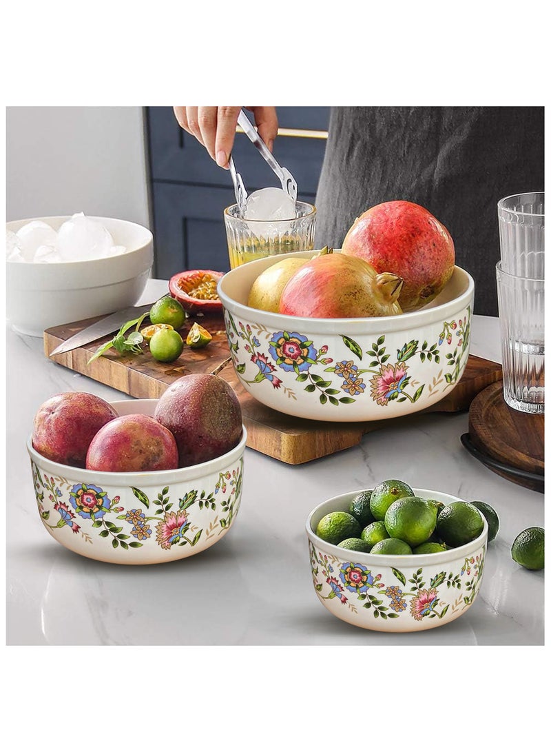 Ceramic 3-Piece Bowl Set with Airtight Lids – Floral Design No. 1 – Prep, Store, and Serve – Ideal for Soups, Salads, Fruits, and More  - Image 3