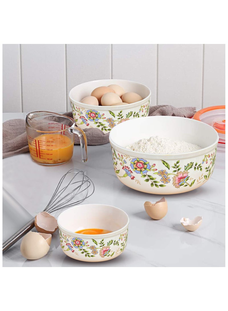 Ceramic 3-Piece Bowl Set with Airtight Lids – Floral Design No. 1 – Prep, Store, and Serve – Ideal for Soups, Salads, Fruits, and More