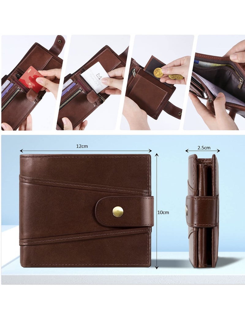 Genuine Leather Wallets for Men, Leather Multi Functional RFID Blocking Wallet with 17 Credit Card Slots, Multi Card Holder Slim Mens Wallet with Zipper Coin Purse - Image 3
