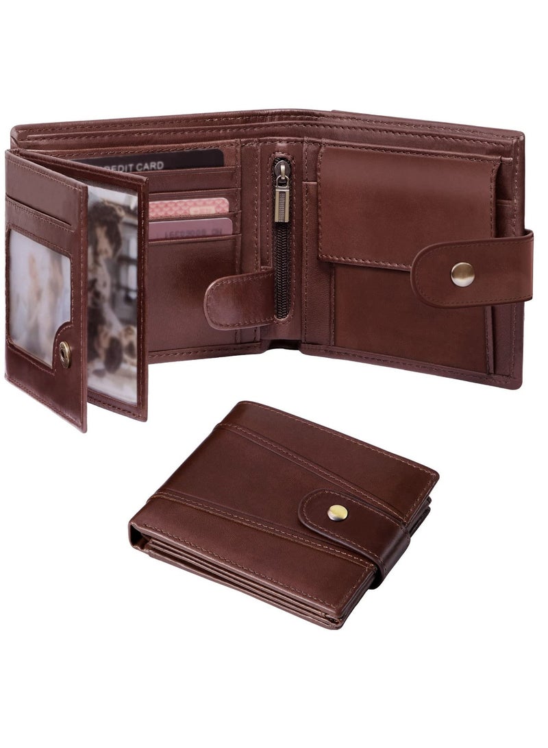 Genuine Leather Wallets for Men, Leather Multi Functional RFID Blocking Wallet with 17 Credit Card Slots, Multi Card Holder Slim Mens Wallet with Zipper Coin Purse - Image 1