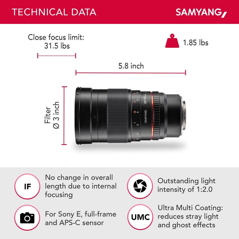 Samyang Samyang 135 mm F2.0 Manual Focus Lens for Sony-E - Image 2