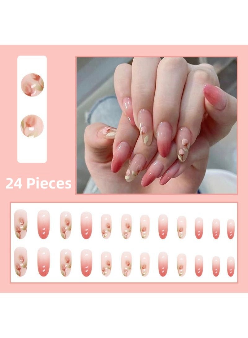 SCHAVO Hand Drawn Camellia Pink Gradient 24Pcs Press On Nails For Girl - Image 2