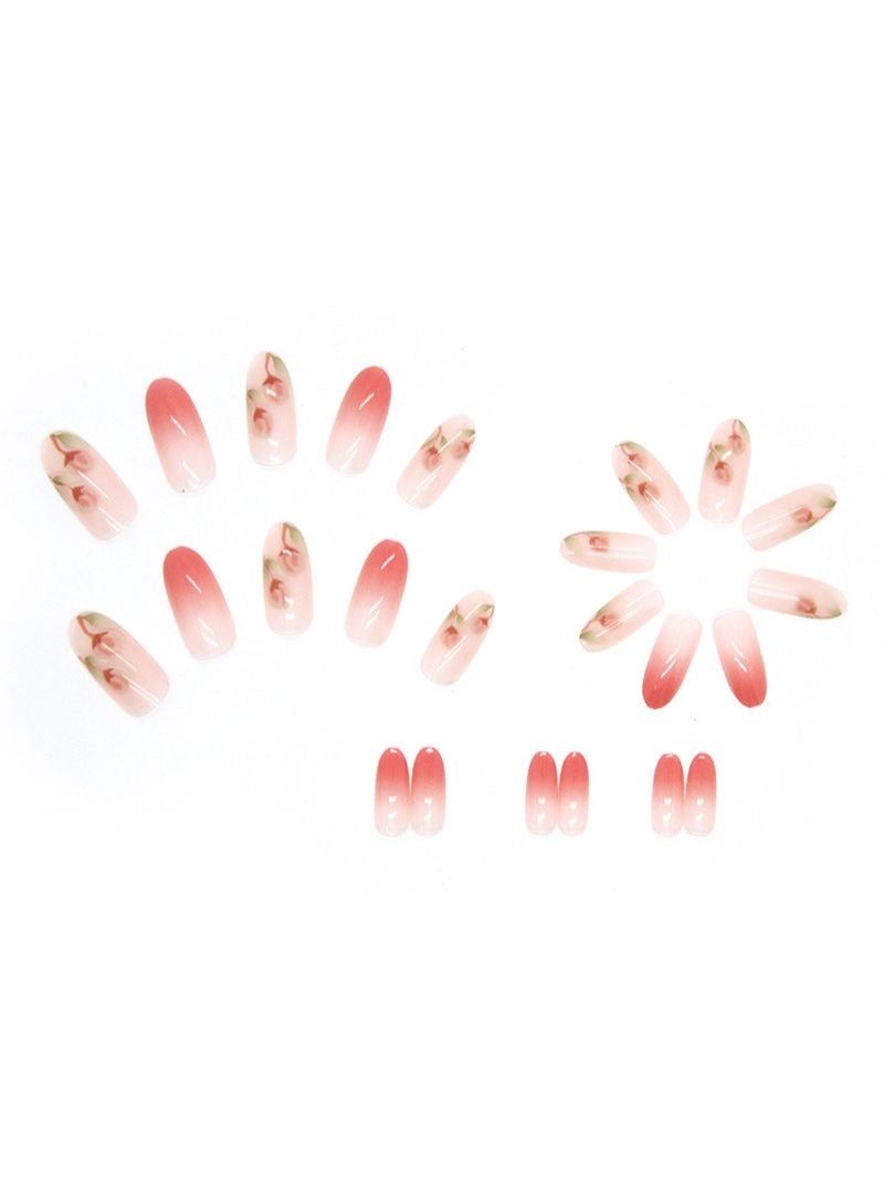SCHAVO Hand Drawn Camellia Pink Gradient 24Pcs Press On Nails For Girl - Image 3