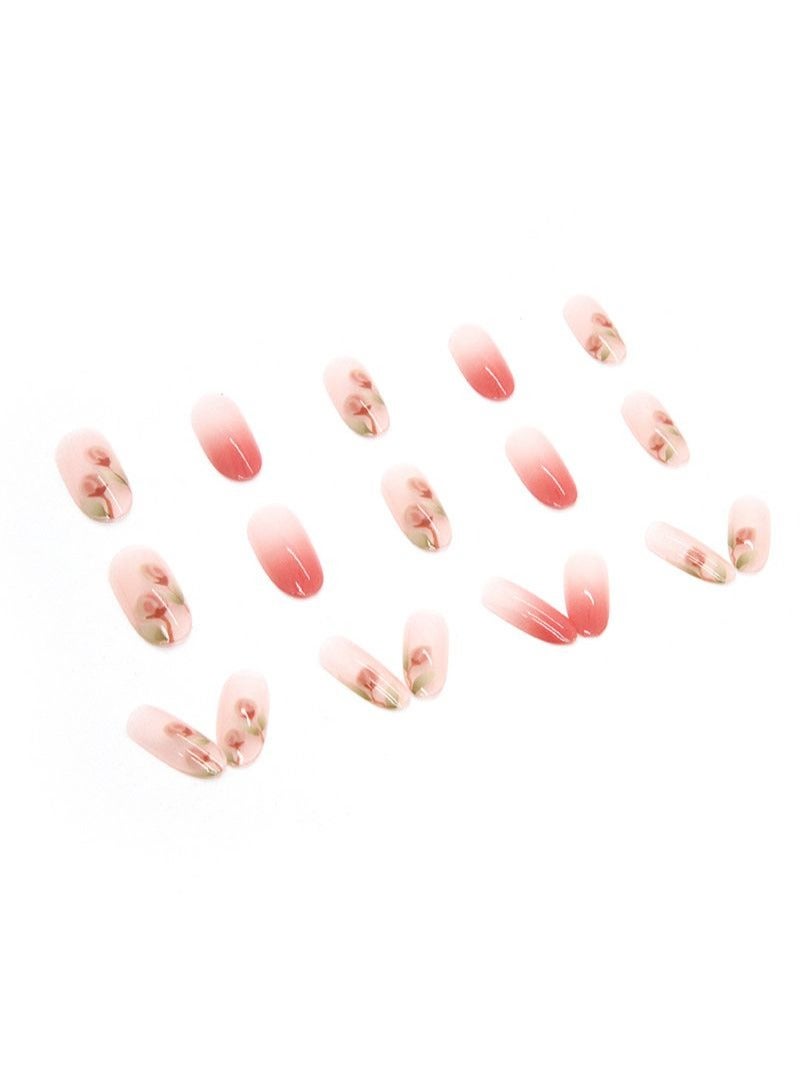 SCHAVO Hand Drawn Camellia Pink Gradient 24Pcs Press On Nails For Girl - Image 5