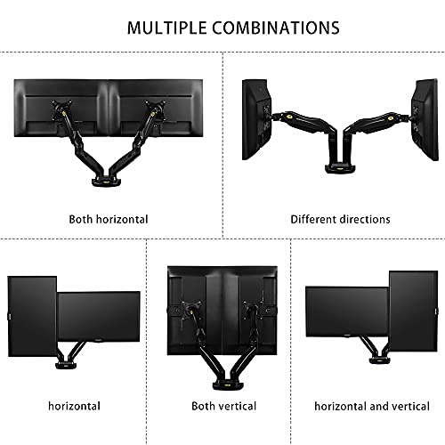 Gadget Wagon 17-27 Inch Gas Strut Dual Two 2 Screen Monitor Bracket TV Mount Desk Table Top Stand F160 - Image 2