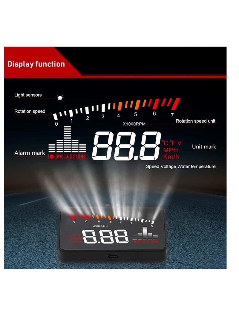 SYOSI Heads up Display for Car Upgrade Digital Speedometer HD Projection With Speed Tacho Water Temperature Altitude Driving Direction Warning Function For Most Vehicles After 2008  - Image 2