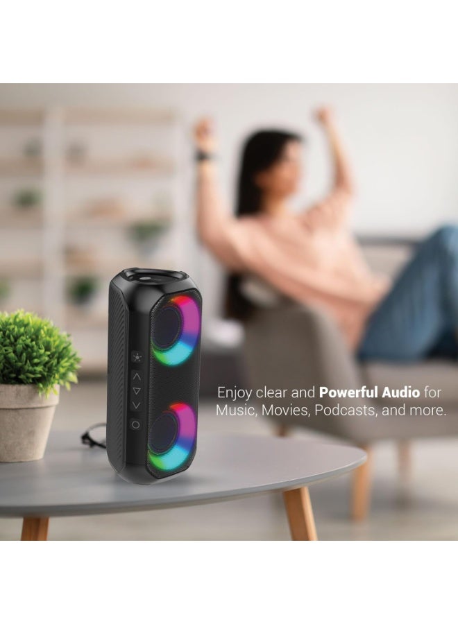 عفرا مكبر صوت بلوتوث، 24 واط، أسود، هيكل بلاستيكي، صوت جهير فائق، إضاءة RGB، مقاوم للماء IPX4، بطارية قابلة لإعادة الشحن 3.7 فولت/2000 مللي أمبير/ساعة، AF-0024BSBK، ضمان لمدة عامين - Image 3