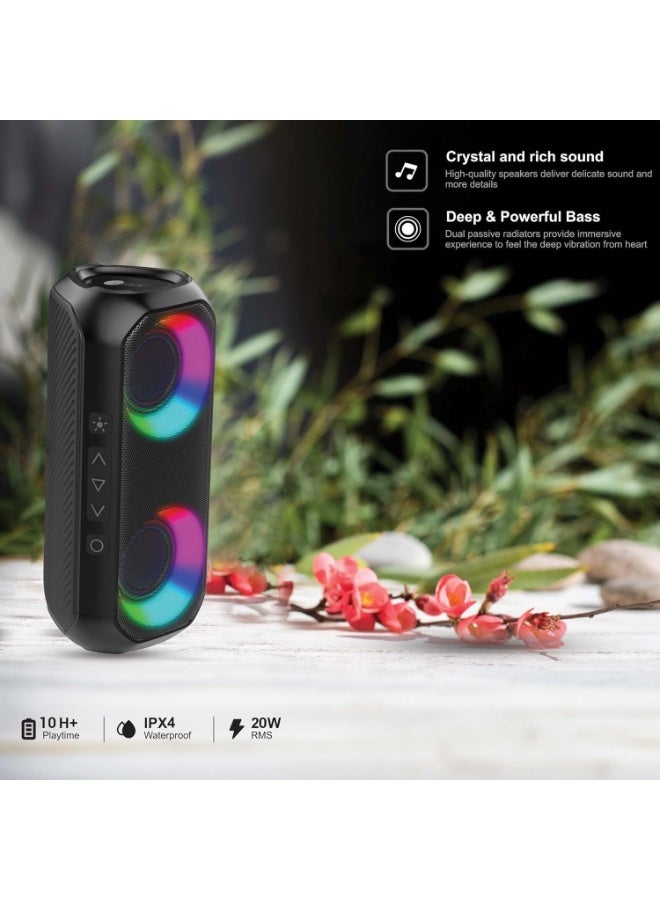 عفرا مكبر صوت بلوتوث، 24 واط، أسود، هيكل بلاستيكي، صوت جهير فائق، إضاءة RGB، مقاوم للماء IPX4، بطارية قابلة لإعادة الشحن 3.7 فولت/2000 مللي أمبير/ساعة، AF-0024BSBK، ضمان لمدة عامين - Image 4
