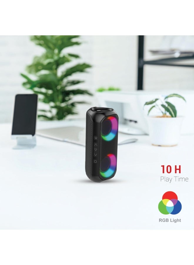 عفرا مكبر صوت بلوتوث، 24 واط، أسود، هيكل بلاستيكي، صوت جهير فائق، إضاءة RGB، مقاوم للماء IPX4، بطارية قابلة لإعادة الشحن 3.7 فولت/2000 مللي أمبير/ساعة، AF-0024BSBK، ضمان لمدة عامين - Image 5