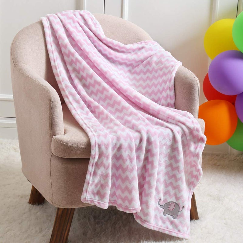 CREVENT 30"X40" Cute Silky Plush Baby Blanket for Girls Infants Toddlers Newborns Crib Cot Stroller, Giftable Suitable for Summer Spring - Pink Elephant - Image 4