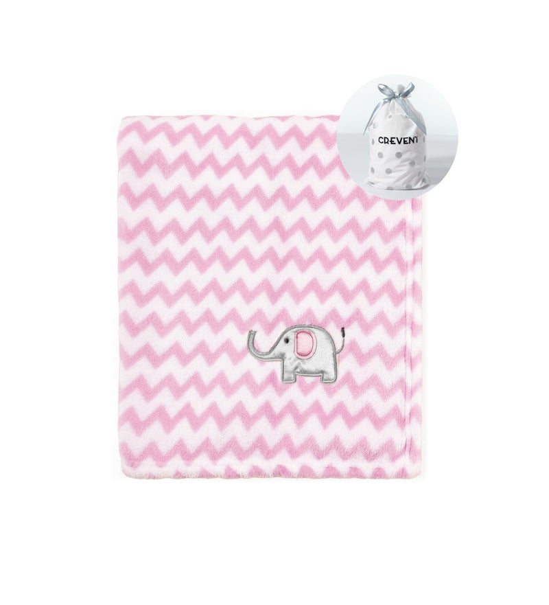 CREVENT 30"X40" Cute Silky Plush Baby Blanket for Girls Infants Toddlers Newborns Crib Cot Stroller, Giftable Suitable for Summer Spring - Pink Elephant - Image 1