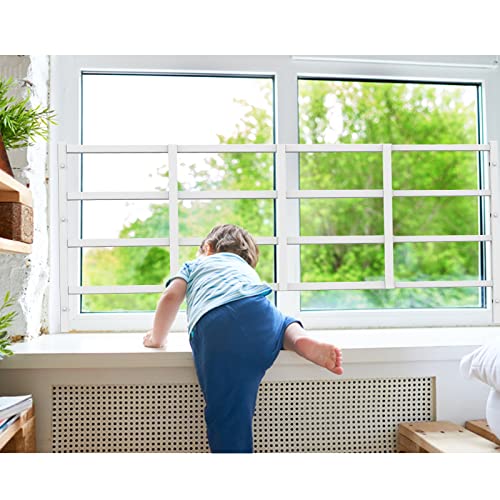 Delmoar Fixed Window Safety Guard 19”x 38” Adjustable Width Prevents Accidental Falls, Non-Egress, Tamper Resistant Screws Included, White, Single Pack - Image 3