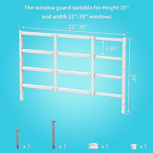 Delmoar Fixed Window Safety Guard 19”x 38” Adjustable Width Prevents Accidental Falls, Non-Egress, Tamper Resistant Screws Included, White, Single Pack - Image 4
