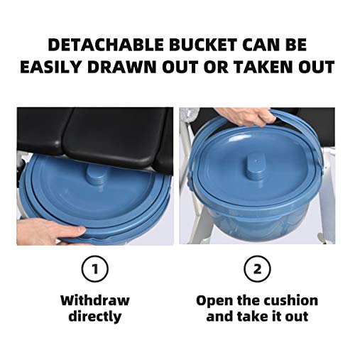 Giantex 3 in 1 Lightweight Shower Commode, Transport Bedside Commode with Wheels, Adjustable Height and Pedal, Shower Wheelchair for Elder, Disabled People (Black) - Image 4