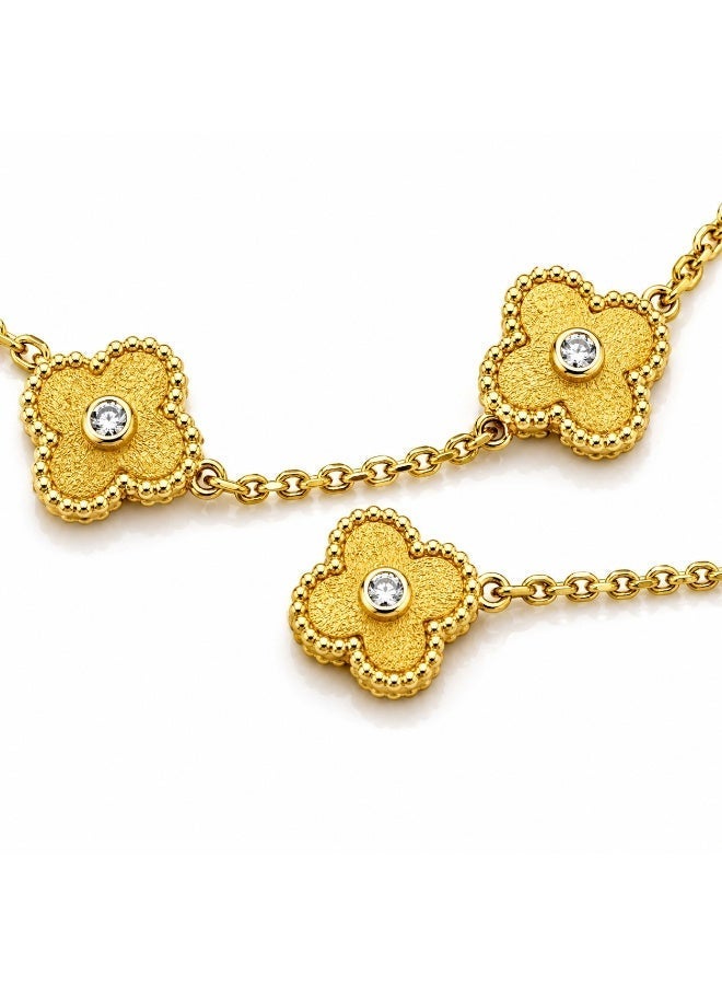 FINE SILVER Premium 18K Gold Plated 925 Sterling Silver Triple Clover Bracelet - Elegant Brushed Gold Motif with CZ Center - Adjustable Luxury Gift for Her - Image 2