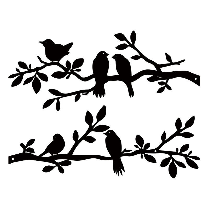 ESTART 2 Pcs Metal Birds Wall Art, Metal Vivid Birds on Branch Silhouette Wall Decor Black Leaves with Bird Outdoor Hanging Wall Sculpture for Home Balcony Garden Indoor Outdoor (Black) - Image 1