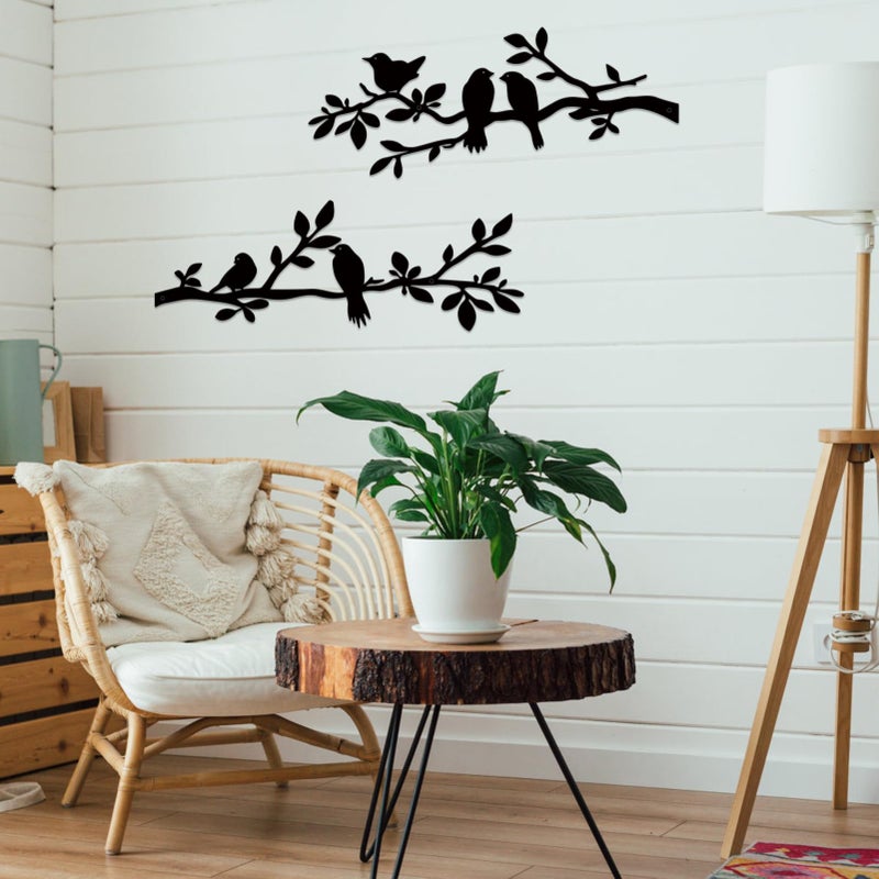 ESTART 2 Pcs Metal Birds Wall Art, Metal Vivid Birds on Branch Silhouette Wall Decor Black Leaves with Bird Outdoor Hanging Wall Sculpture for Home Balcony Garden Indoor Outdoor (Black) - Image 4