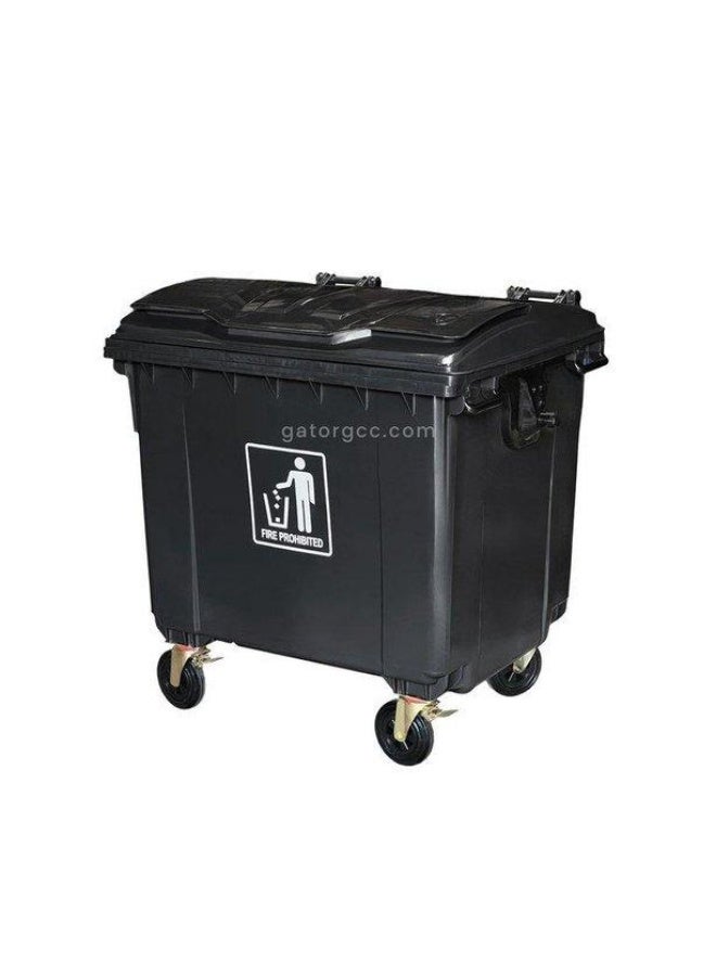 EK Bins Heavy Duty Outdoor Garbage Bin | Commercial Waste Container with Hinged Lid | UV & Weather Resistant Industrial Trash Bin | Wheelie Waste Management Solution | 1100L | Black