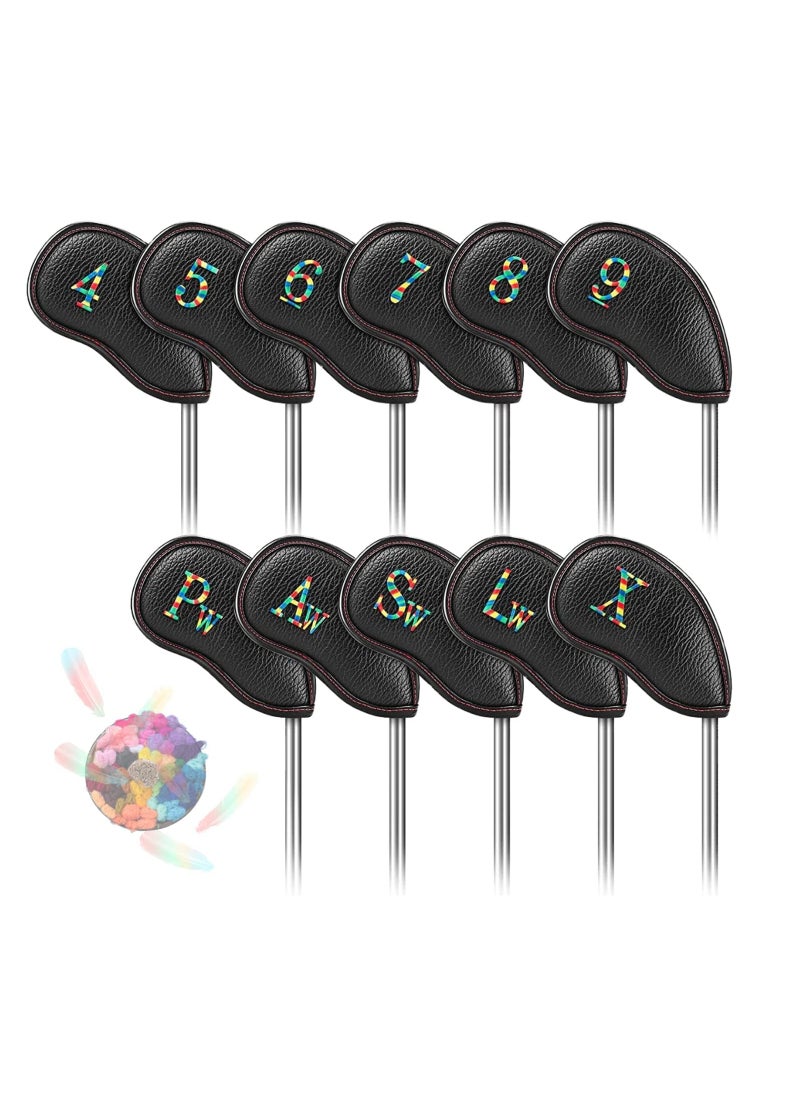 SYOSI Golf Iron Head Covers 11pcs Thicken Pu Leather Soft Lightweight Rainbow Cross Number Embroidery Edging Closely Protector Waterproof Durable Fit Most Brands （4-9 Pw Aw Sw Lw X）  - Image 1