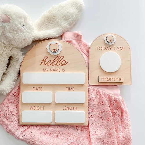 Cliths Wooden Dry Erase Baby Birth Detail Chart and Milestone Cards for New Born with Interchangeable Acrylic Monthly Numbers, Props for Baby Shoot - Image 1