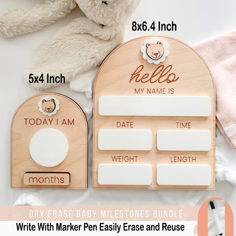 Cliths Wooden Dry Erase Baby Birth Detail Chart and Milestone Cards for New Born with Interchangeable Acrylic Monthly Numbers, Props for Baby Shoot - Image 3