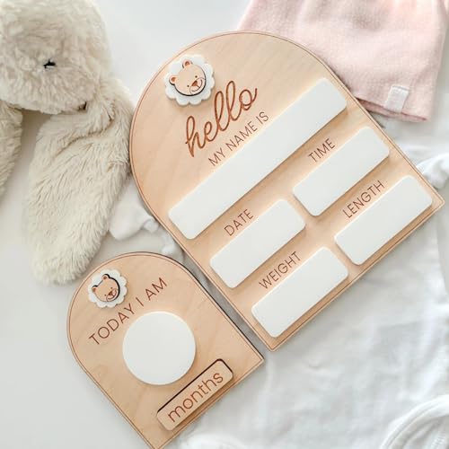Cliths Wooden Dry Erase Baby Birth Detail Chart and Milestone Cards for New Born with Interchangeable Acrylic Monthly Numbers, Props for Baby Shoot - Image 5