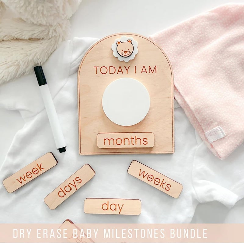 Cliths Wooden Dry Erase Baby Birth Detail Chart and Milestone Cards for New Born with Interchangeable Acrylic Monthly Numbers, Props for Baby Shoot - Image 2