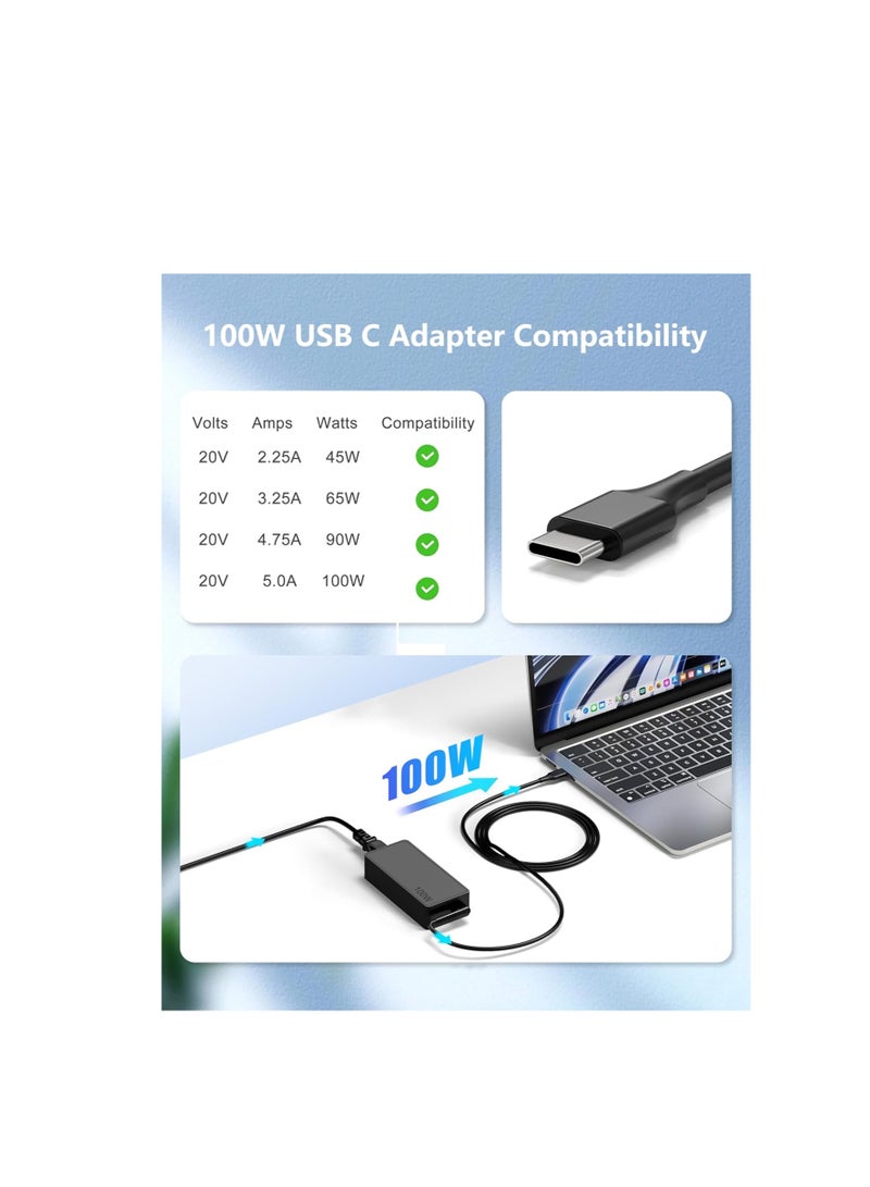 Terabyte 100W USB-C Laptop Charger 2025 Upgrade for Lenovo Thinkpad HP ASUS ROG Dell MacBook Pro/Air MSI Acer Samsung Chromebook and More Type-C 65W 45W Power Adapter - Image 4