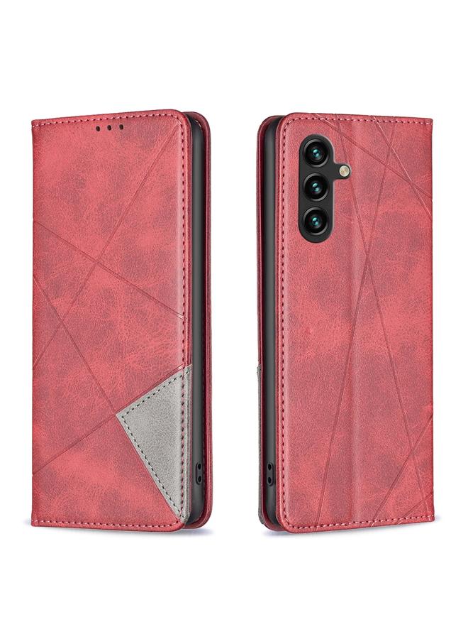 جراب جلدي مغناطيسي بنمط معيني لهاتف Samsung Galaxy A36 (أحمر)