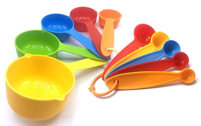 INKULTURE Plastic Measuring Cups and Spoon Set with Ring Holder 10 Piece Set Multicolor - Image 1