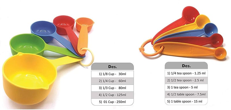 INKULTURE Plastic Measuring Cups and Spoon Set with Ring Holder 10 Piece Set Multicolor - Image 2