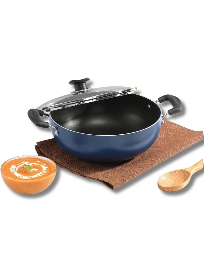 Vinod Zest Non-Stick Deep Kadai with Glass Lid - 18 cm, 1.4 L - Image 1