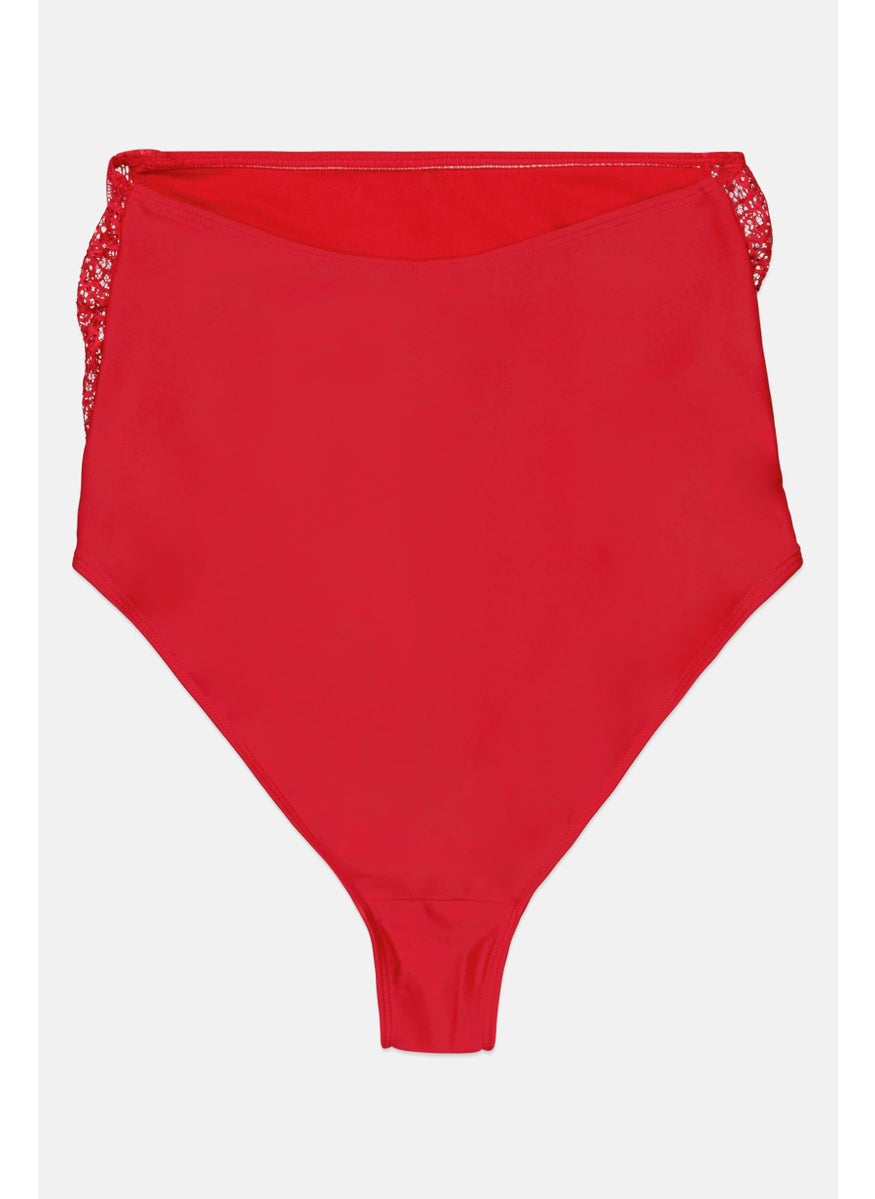 Wolf & Whistle - Maternity Textured High Waist Bikini Bottom, Red - Image 1