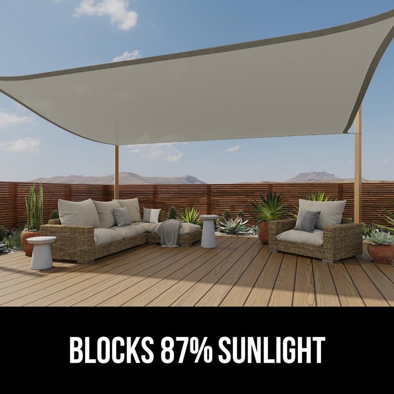 GORILLA GRIP Heavy Duty Sun Shade, UV Protection Fade Tear and Rust Resistant Rectangle Sunshade Canopy, Curved Edges Blocks Sunlight, Breathable Sail, Outdoor Patio, Lawn Garden, 8x10 FT Gray - Image 3