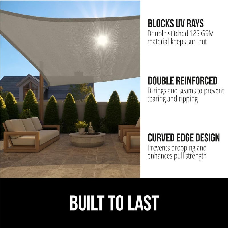 GORILLA GRIP Heavy Duty Sun Shade, UV Protection Fade Tear and Rust Resistant Rectangle Sunshade Canopy, Curved Edges Blocks Sunlight, Breathable Sail, Outdoor Patio, Lawn Garden, 8x10 FT Gray - Image 2
