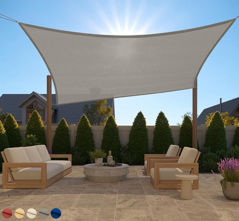 GORILLA GRIP Heavy Duty Sun Shade, UV Protection Fade Tear and Rust Resistant Rectangle Sunshade Canopy, Curved Edges Blocks Sunlight, Breathable Sail, Outdoor Patio, Lawn Garden, 8x10 FT Gray - Image 1