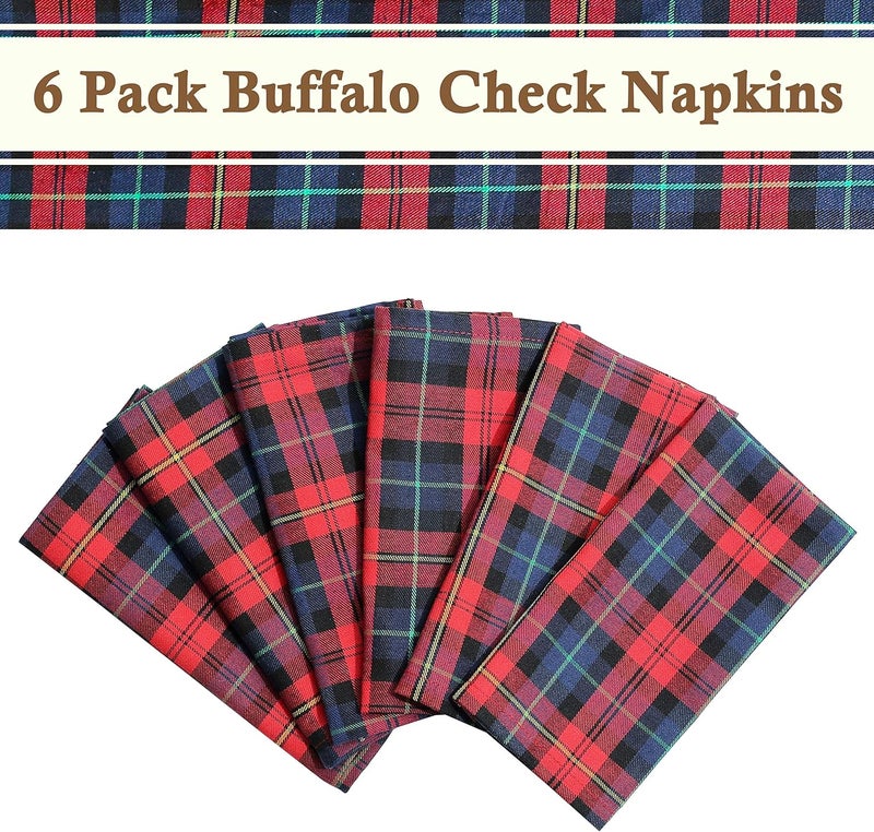 BETTERLINE 6 Plaid Tartan Oversized Napkins 17x17 Inches for Everyday Place Settings Rustic Farmhouse Decor Christmas Thanksgiving Dinner Holidays Family Dinners and BBQs Red Tartan Plaid - Image 5