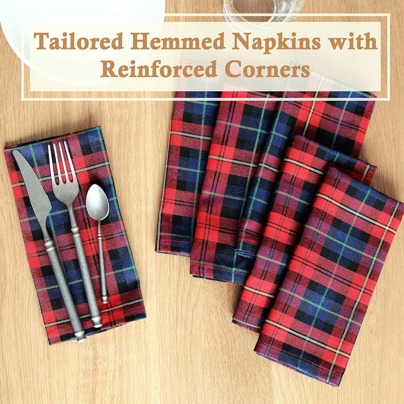 BETTERLINE 6 Plaid Tartan Oversized Napkins 17x17 Inches for Everyday Place Settings Rustic Farmhouse Decor Christmas Thanksgiving Dinner Holidays Family Dinners and BBQs Red Tartan Plaid - Image 3
