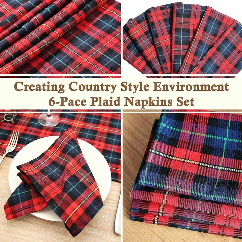 BETTERLINE 6 Plaid Tartan Oversized Napkins 17x17 Inches for Everyday Place Settings Rustic Farmhouse Decor Christmas Thanksgiving Dinner Holidays Family Dinners and BBQs Red Tartan Plaid - Image 2