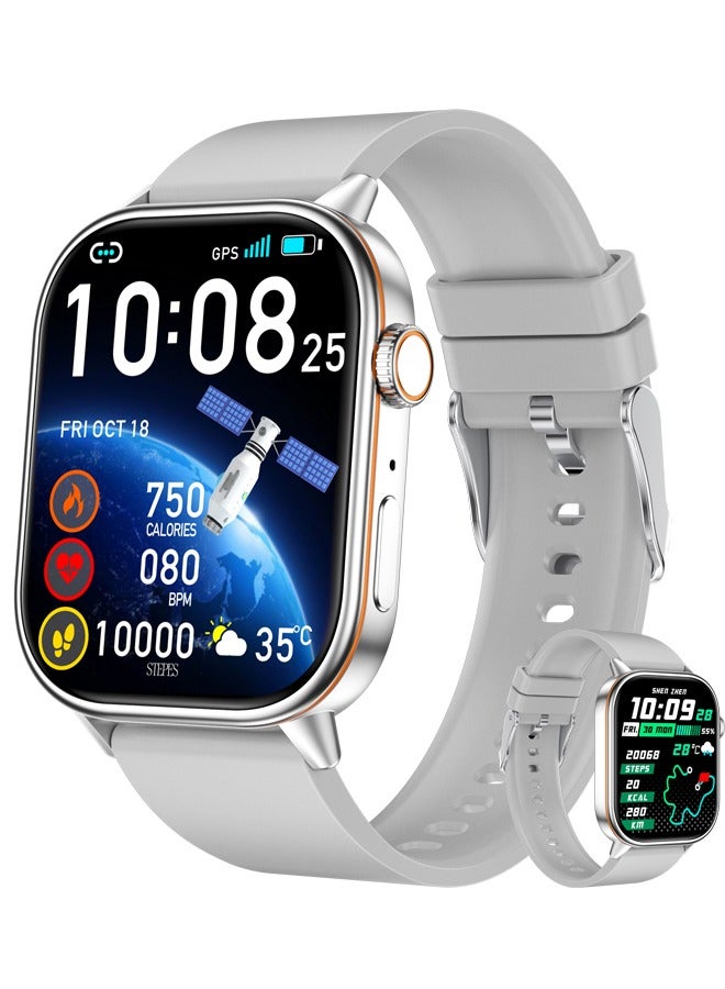 RollsTimi  Fashion Smart Watch for Men Women 2.01" GPS Fitness Tracker with Bluetooth Calling, 178 Sport Modes, Heart Rate/Sleep Monitor, Silver Smartwatch for Android iOS - Image 1