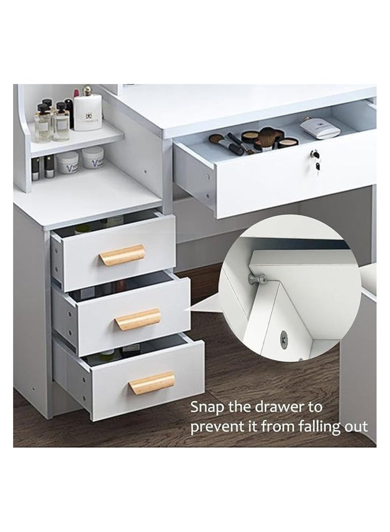 TRADE BAY Vanity Desk Chair Set with Mirror: Makeup Table with Stool Dressing Table with Storage Drawer Shelves Vanity Table with Lots Storage for Bedroom (White) - Image 4