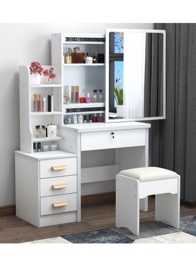 TRADE BAY Vanity Desk Chair Set with Mirror: Makeup Table with Stool Dressing Table with Storage Drawer Shelves Vanity Table with Lots Storage for Bedroom (White) - Image 1
