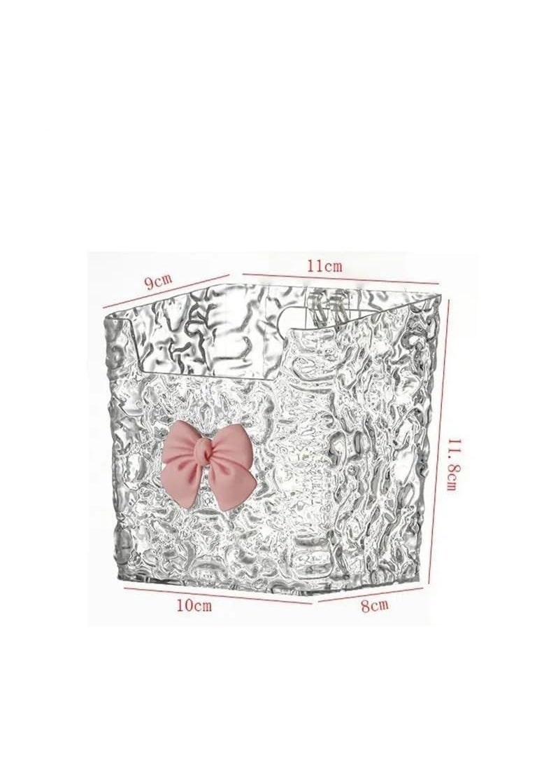 A transparent wall-mounted storage box, made of clear plastic with a pink bow, with a glossy finish, measuring 11 x 9 cm, a bathroom organizer. - Image 2