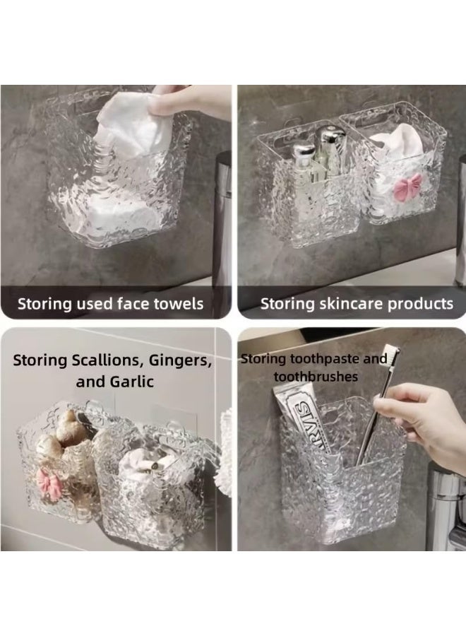 A transparent wall-mounted storage box, made of clear plastic with a pink bow, with a glossy finish, measuring 11 x 9 cm, a bathroom organizer. - Image 3