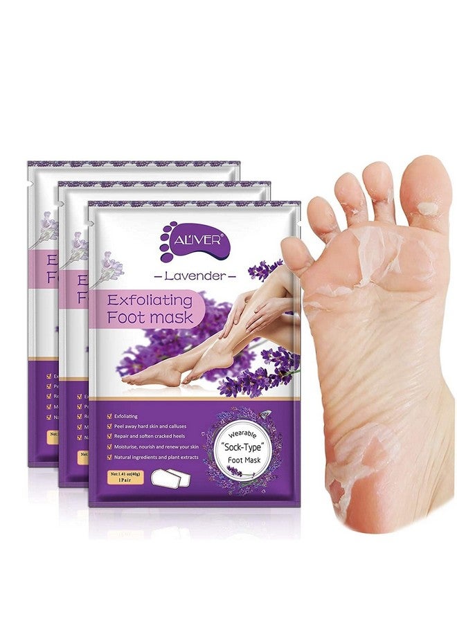 ALIVER Foot Peel Mask 3 Pack Exfoliator Peel Off Calluses Dead Skin Callus Remover Baby Soft Smooth Touch Feetmen Women (Lavender) - Image 1